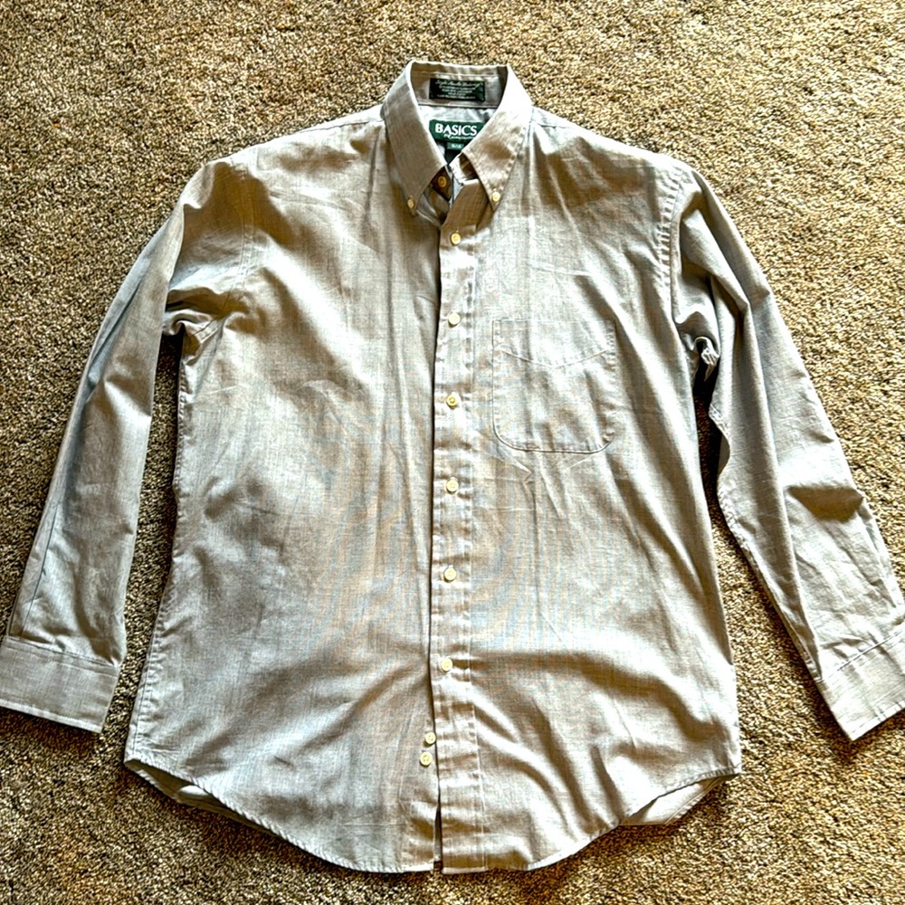 Croft and Borrow Basics Single Needle Tailoring Gray Dress Shirt 15 1/2